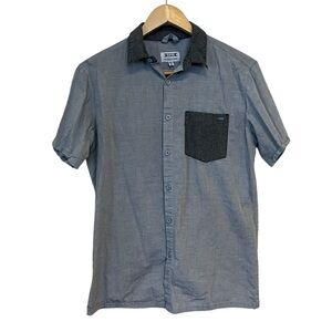 SUPER BRAND Men's Gray Short Sleeve Colorblock Shirt MEDIUM